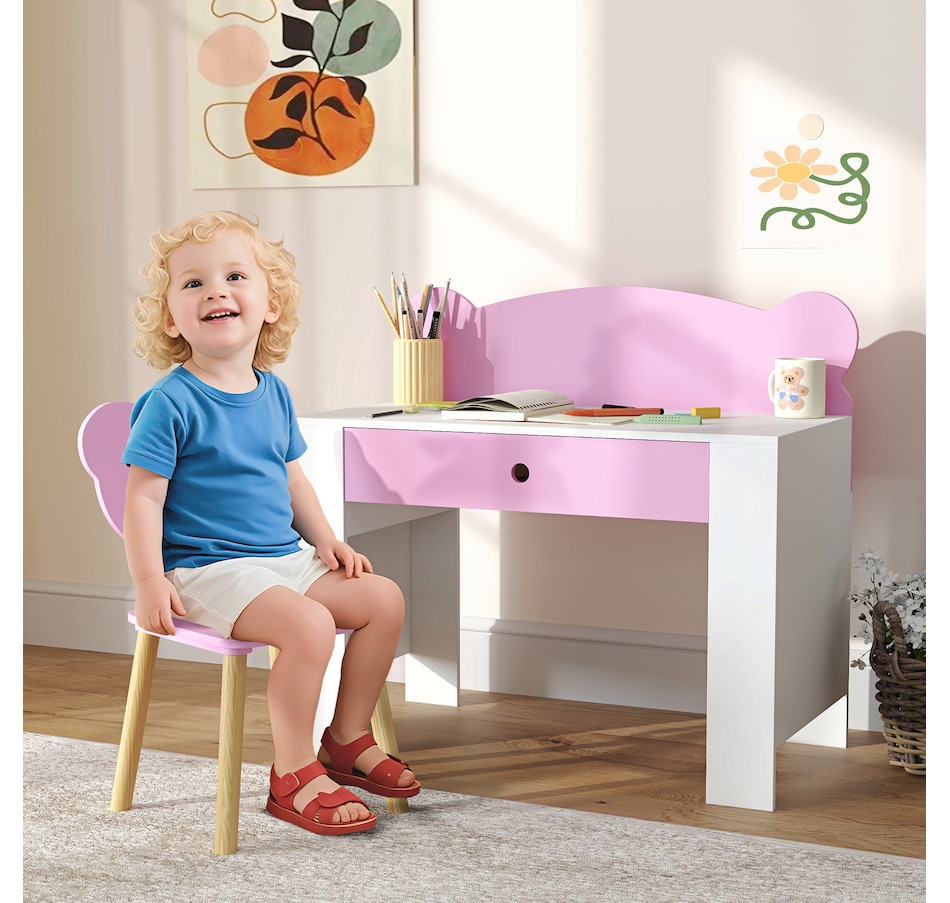 Image 976776_ALTMORE1.jpg, Product 976-776 / Price $109.99, Kids Desk and Chair Set, Study Table and Chair with Storage Drawer, Pink from Qaba on TSC.ca's Home & Garden department