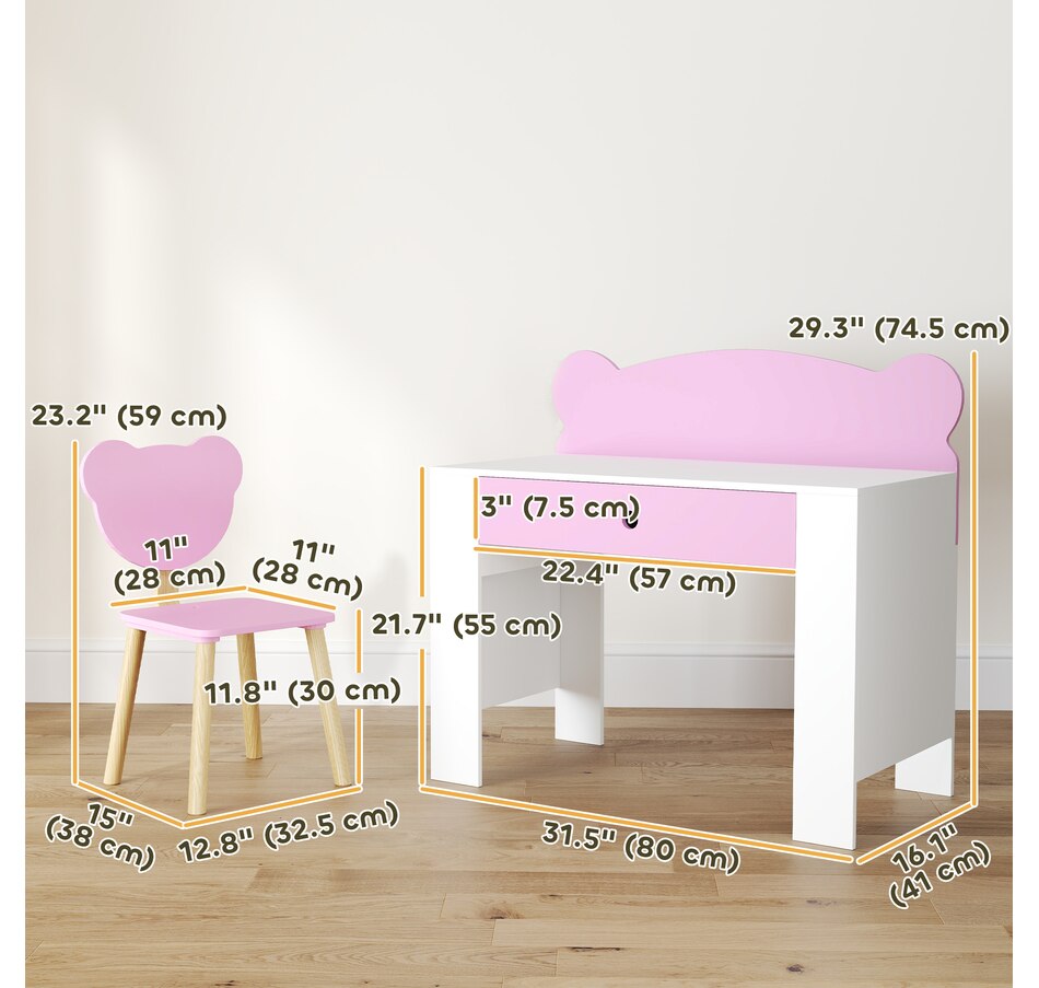 Image 976776_ALTMORE2.jpg, Product 976-776 / Price $109.99, Kids Desk and Chair Set, Study Table and Chair with Storage Drawer, Pink from Qaba on TSC.ca's Home & Garden department