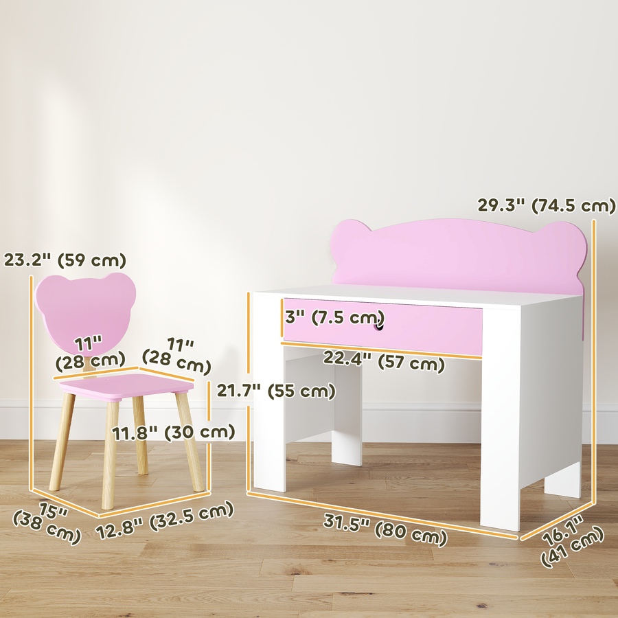 Image 976776_ALTMORE2.jpg, Product 976-776 / Price $99.99, Kids Desk and Chair Set, Study Table and Chair with Storage Drawer, Pink from Qaba on TSC.ca's Home & Garden department
