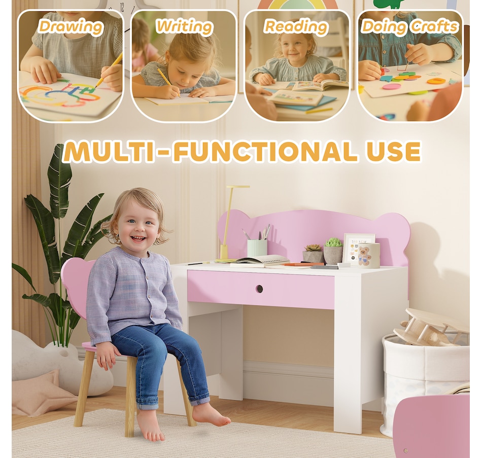 Image 976776_ALTMORE3.jpg, Product 976-776 / Price $109.99, Kids Desk and Chair Set, Study Table and Chair with Storage Drawer, Pink from Qaba on TSC.ca's Home & Garden department