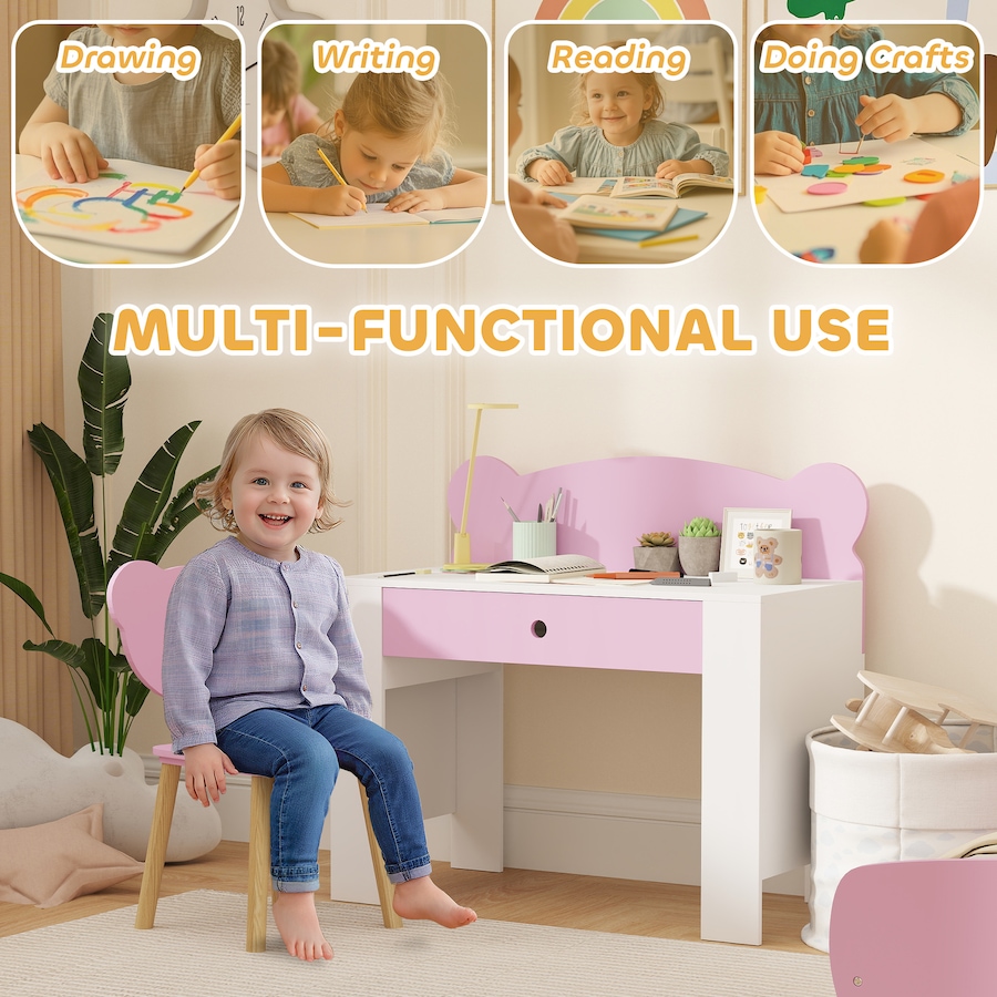 Image 976776_ALTMORE3.jpg, Product 976-776 / Price $99.99, Kids Desk and Chair Set, Study Table and Chair with Storage Drawer, Pink from Qaba on TSC.ca's Home & Garden department