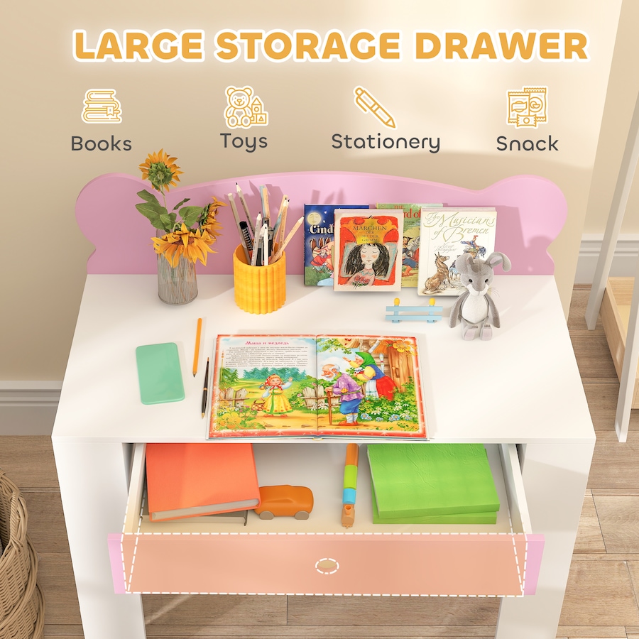 Image 976776_ALTMORE4.jpg, Product 976-776 / Price $99.99, Kids Desk and Chair Set, Study Table and Chair with Storage Drawer, Pink from Qaba on TSC.ca's Home & Garden department