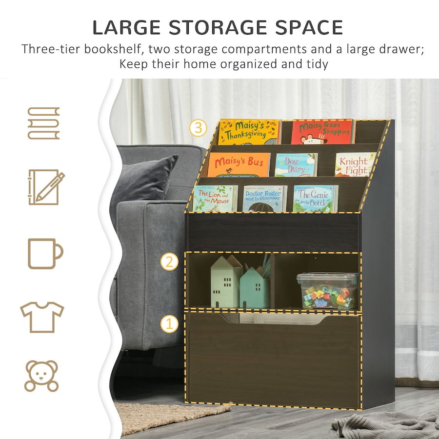 Image 976781_ALTMORE3.jpg, Product 976-781 / Price $109.99, HOMCOM Kids Bookshelf Bookcase, Rack Organizer with Drawer for Books, Brown from HOMCOM on TSC.ca's Home & Garden department