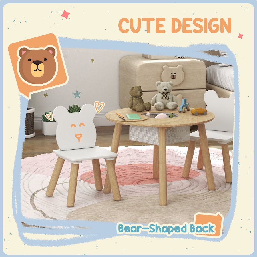 Image 976782_ALTMORE3.jpg, Product 976-782 / Price $72.99, Qaba 3 Pieces Kids Table and Chair Set with Mesh Bag, Bear-Shaped Chairs from Qaba on TSC.ca's Home & Garden department
