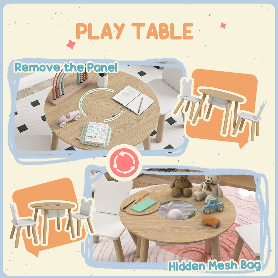 Image 976782_ALTMORE4.jpg, Product 976-782 / Price $72.99, Qaba 3 Pieces Kids Table and Chair Set with Mesh Bag, Bear-Shaped Chairs from Qaba on TSC.ca's Home & Garden department