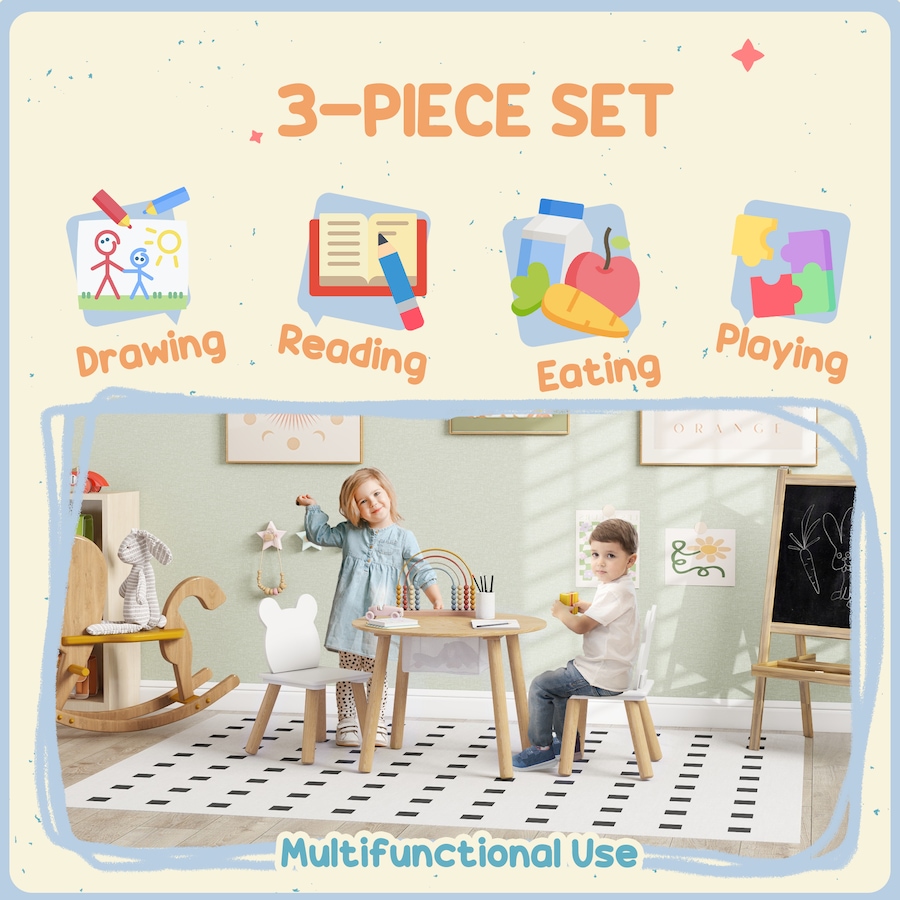 Image 976782_ALTMORE5.jpg, Product 976-782 / Price $72.99, Qaba 3 Pieces Kids Table and Chair Set with Mesh Bag, Bear-Shaped Chairs from Qaba on TSC.ca's Home & Garden department