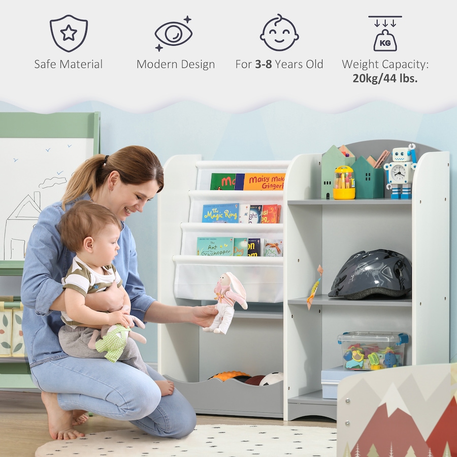 Image 976784_ALTMORE4.jpg, Product 976-784 / Price $64.99, Qaba Kids Toy Storage Organizer Shelf, Children Bookshelf for Bedroom, Grey from Qaba on TSC.ca's Home & Garden department