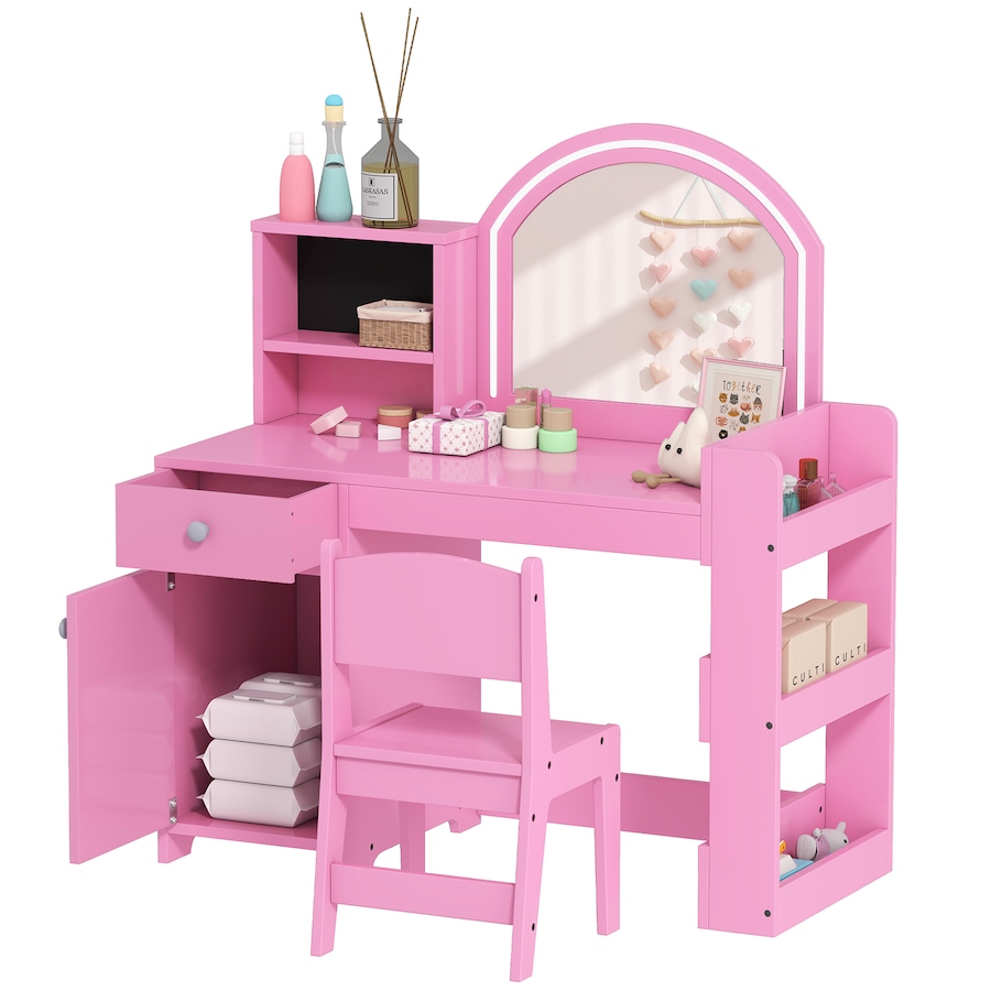 Image 976790.jpg, Product 976-790 / Price $169.99, Qaba Kids Vanity Set with Lighted Mirror, Stool, Cabinet, Drawer, Pink from Qaba on TSC.ca's Home & Garden department
