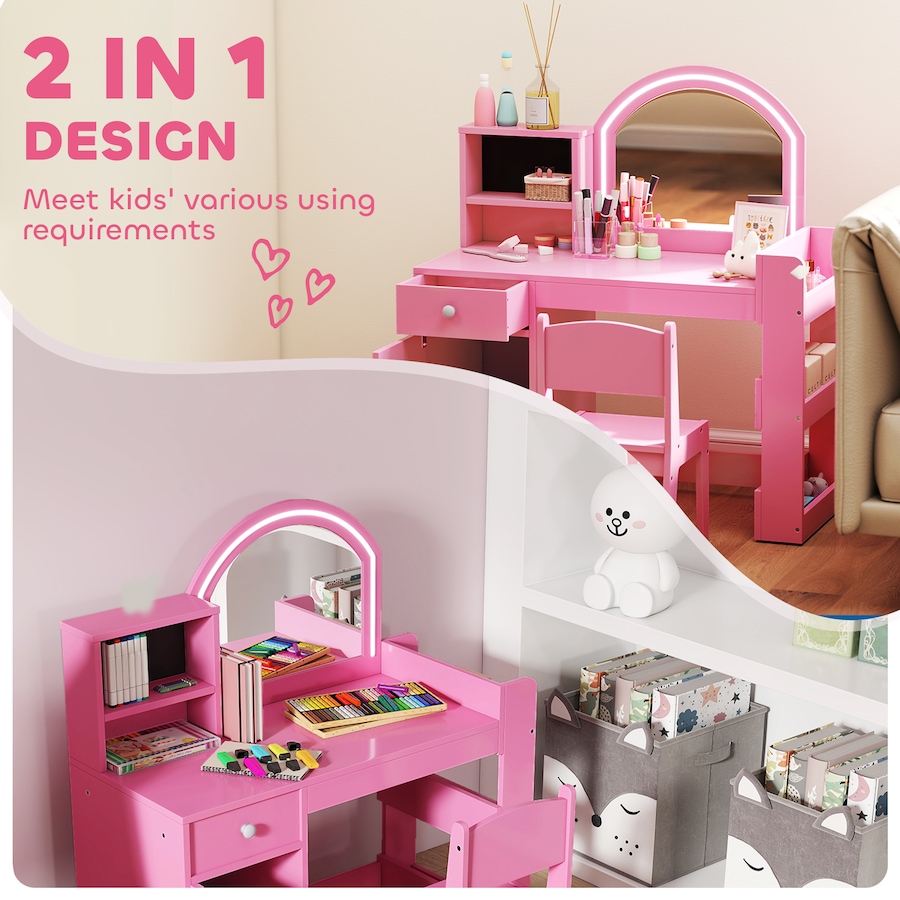 Image 976790_ALTMORE3.jpg, Product 976-790 / Price $169.99, Qaba Kids Vanity Set with Lighted Mirror, Stool, Cabinet, Drawer, Pink from Qaba on TSC.ca's Home & Garden department