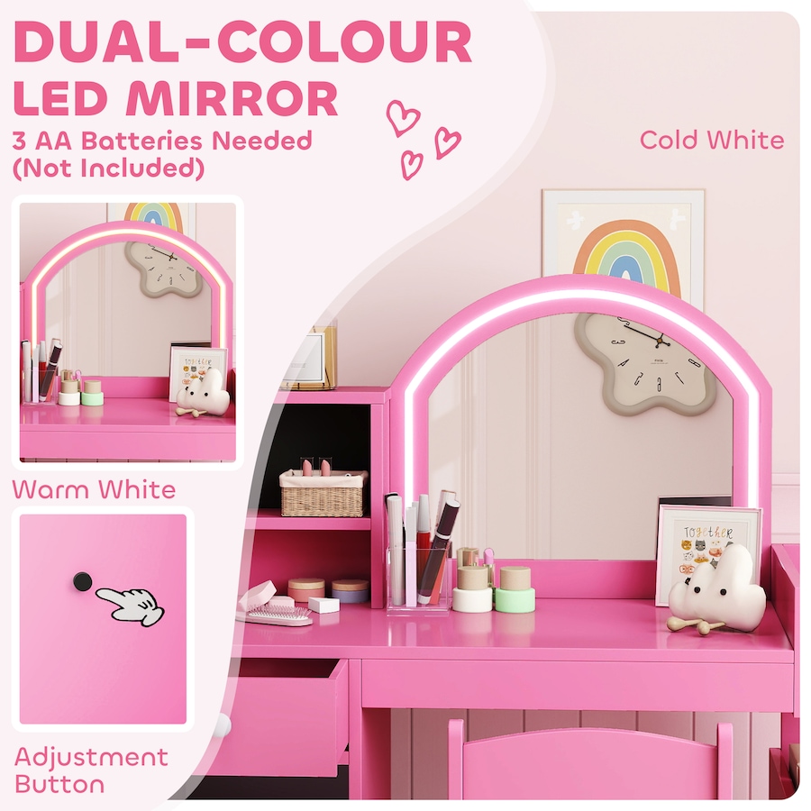 Image 976790_ALTMORE4.jpg, Product 976-790 / Price $169.99, Qaba Kids Vanity Set with Lighted Mirror, Stool, Cabinet, Drawer, Pink from Qaba on TSC.ca's Home & Garden department