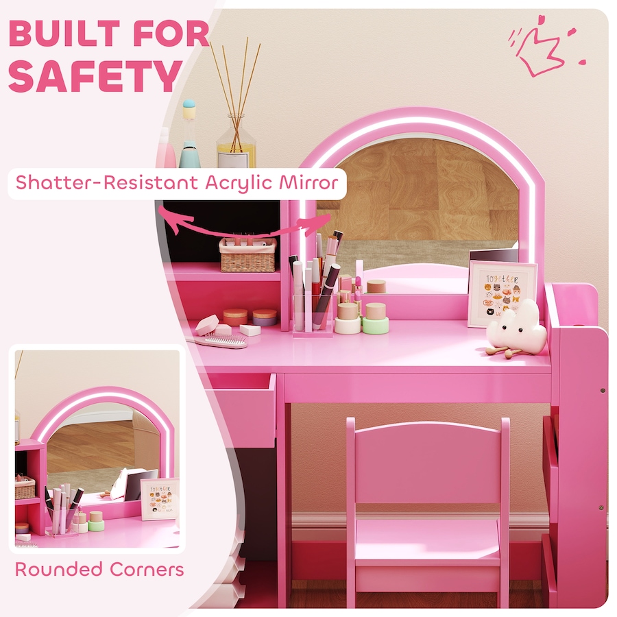 Image 976790_ALTMORE6.jpg, Product 976-790 / Price $169.99, Qaba Kids Vanity Set with Lighted Mirror, Stool, Cabinet, Drawer, Pink from Qaba on TSC.ca's Home & Garden department