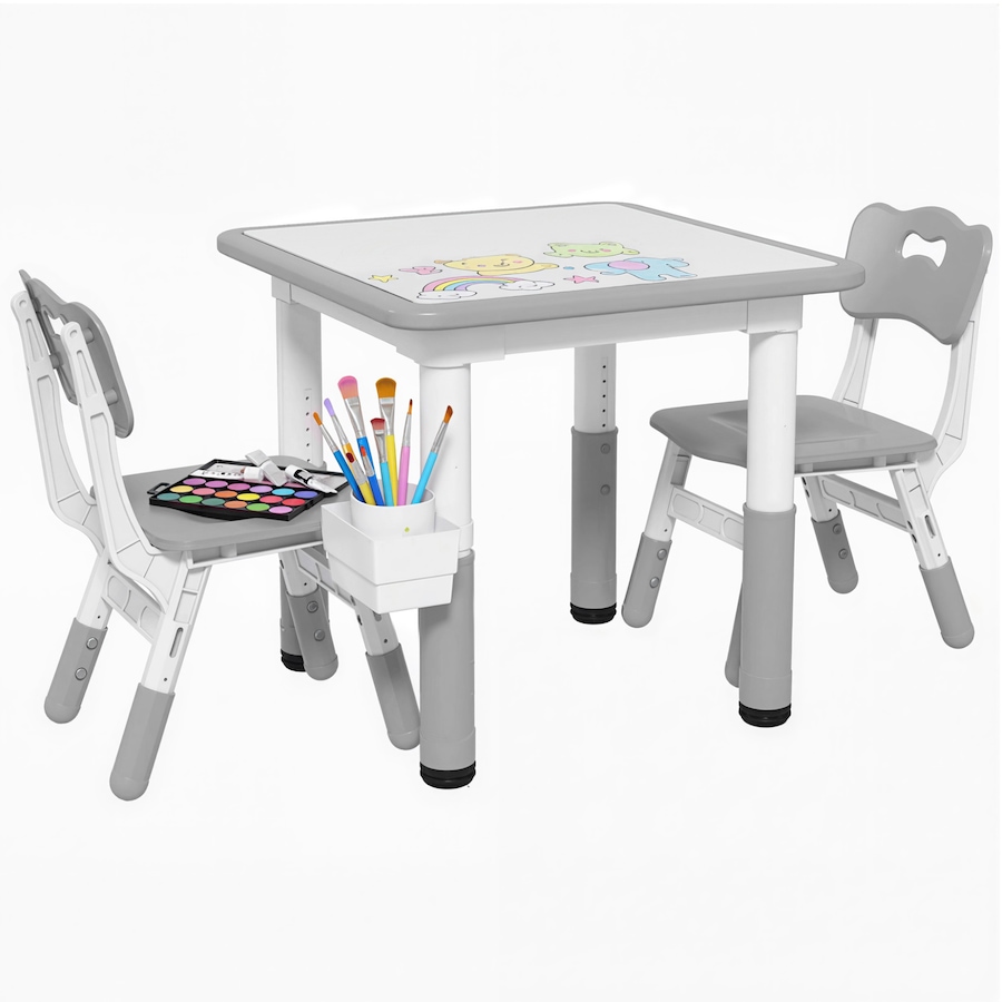 Image 976791.jpg, Product 976-791 / Price $99.99, Qaba 3 Pcs Height Adjustable Kids Table and Chair Set w/ Storage, Grey from Qaba on TSC.ca's Home & Garden department