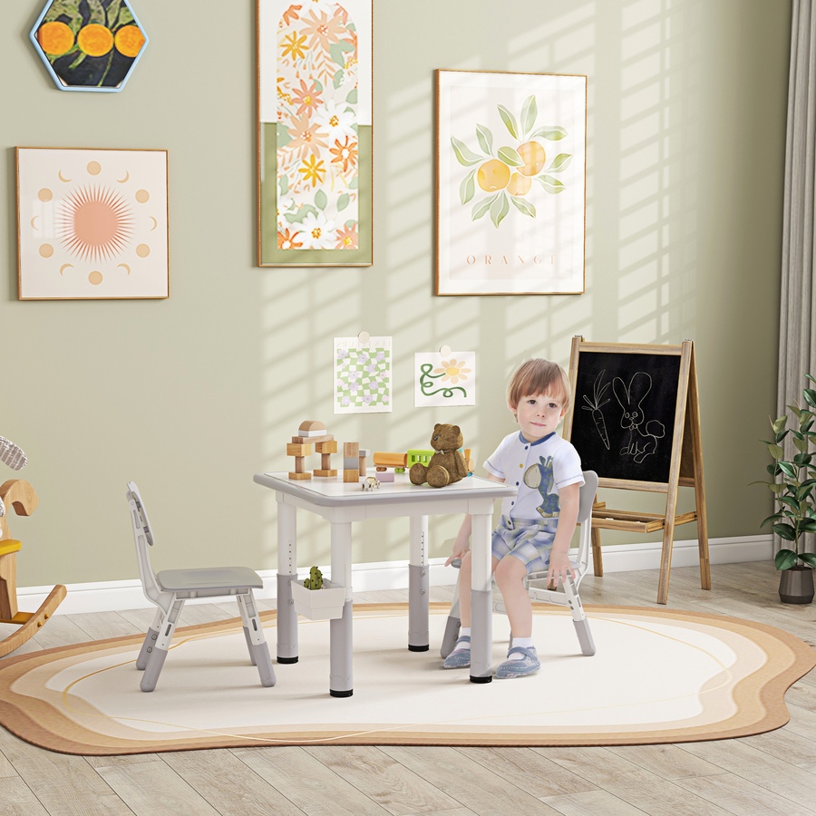 Image 976791_ALTMORE1.jpg, Product 976-791 / Price $99.99, Qaba 3 Pcs Height Adjustable Kids Table and Chair Set w/ Storage, Grey from Qaba on TSC.ca's Home & Garden department
