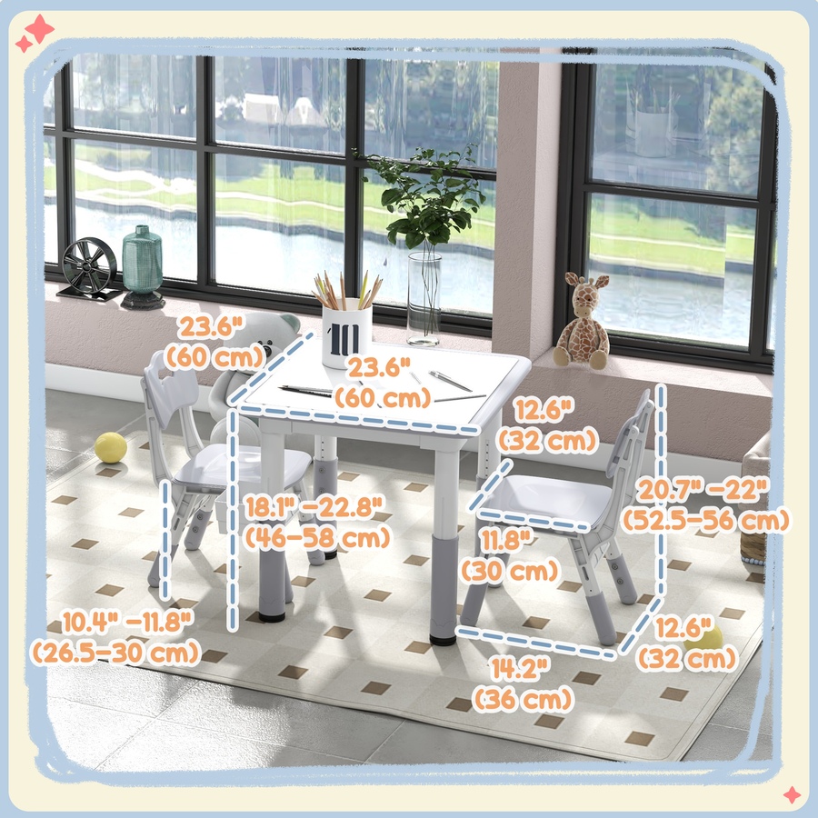 Image 976791_ALTMORE2.jpg, Product 976-791 / Price $99.99, Qaba 3 Pcs Height Adjustable Kids Table and Chair Set w/ Storage, Grey from Qaba on TSC.ca's Home & Garden department