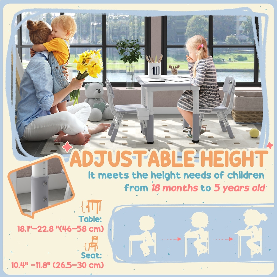 Image 976791_ALTMORE3.jpg, Product 976-791 / Price $99.99, Qaba 3 Pcs Height Adjustable Kids Table and Chair Set w/ Storage, Grey from Qaba on TSC.ca's Home & Garden department