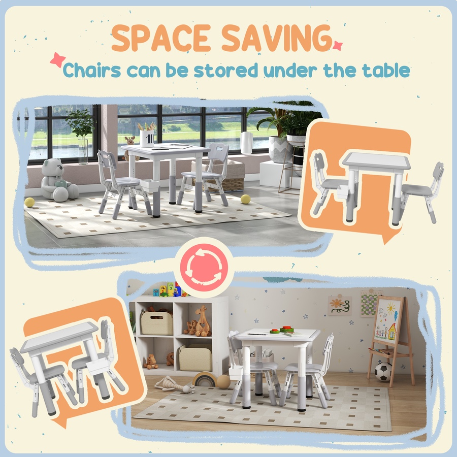 Image 976791_ALTMORE6.jpg, Product 976-791 / Price $99.99, Qaba 3 Pcs Height Adjustable Kids Table and Chair Set w/ Storage, Grey from Qaba on TSC.ca's Home & Garden department