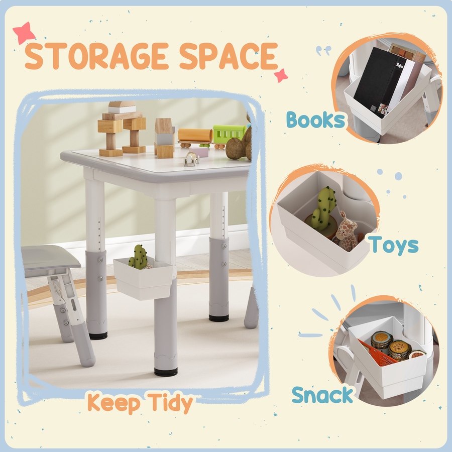 Image 976791_ALTMORE7.jpg, Product 976-791 / Price $99.99, Qaba 3 Pcs Height Adjustable Kids Table and Chair Set w/ Storage, Grey from Qaba on TSC.ca's Home & Garden department