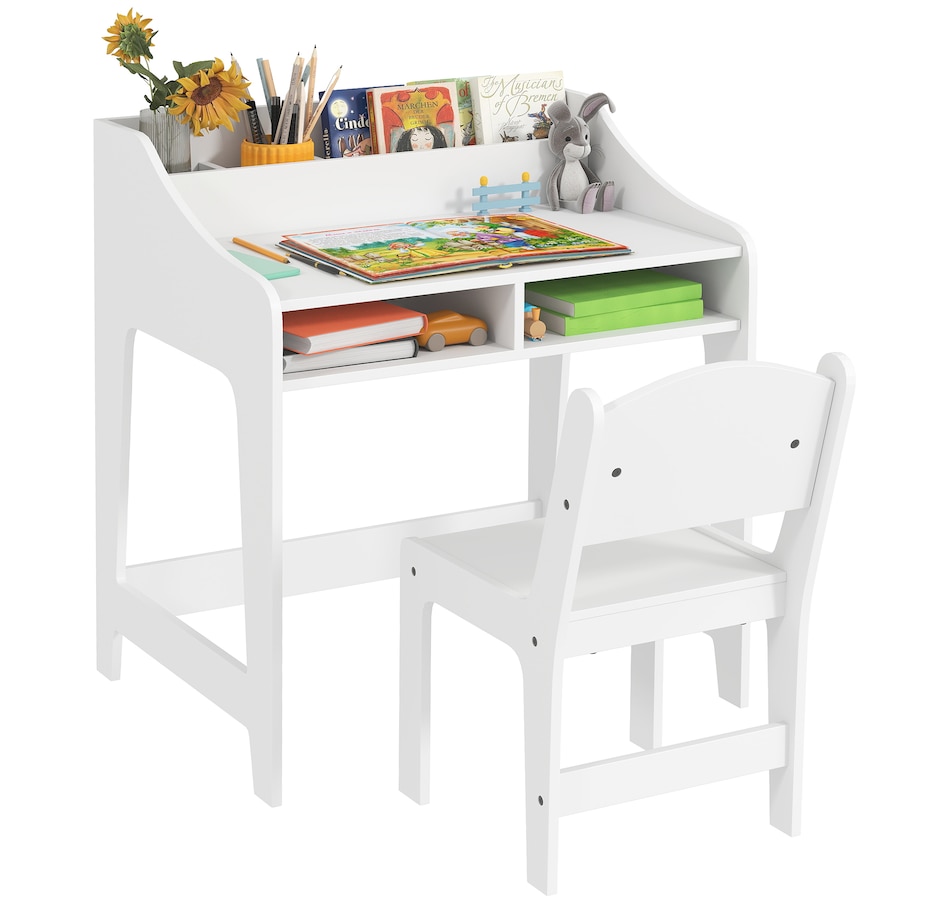 Image 976792.jpg, Product 976-792 / Price $129.99, Qaba Kids Desk and Chair Set, Study Table w/ Storage Shelves, White from Qaba on TSC.ca's Home & Garden department