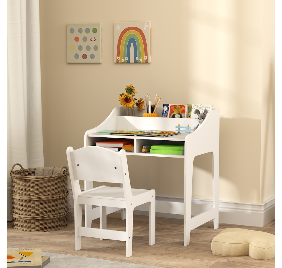 Image 976792_ALTMORE1.jpg, Product 976-792 / Price $129.99, Qaba Kids Desk and Chair Set, Study Table w/ Storage Shelves, White from Qaba on TSC.ca's Home & Garden department