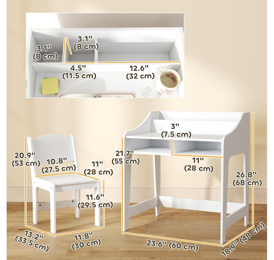 Image 976792_ALTMORE2.jpg, Product 976-792 / Price $129.99, Qaba Kids Desk and Chair Set, Study Table w/ Storage Shelves, White from Qaba on TSC.ca's Home & Garden department