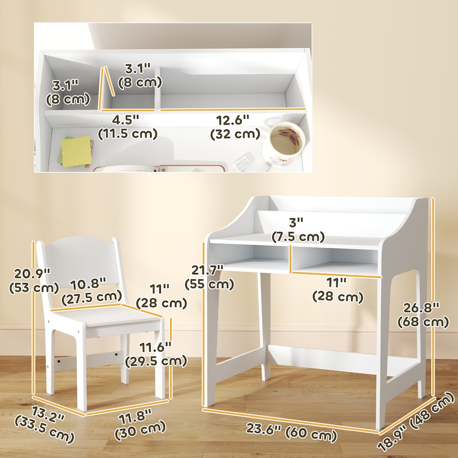 Image 976792_ALTMORE2.jpg, Product 976-792 / Price $111.99, Qaba Kids Desk and Chair Set, Study Table w/ Storage Shelves, White from Qaba on TSC.ca's Home & Garden department