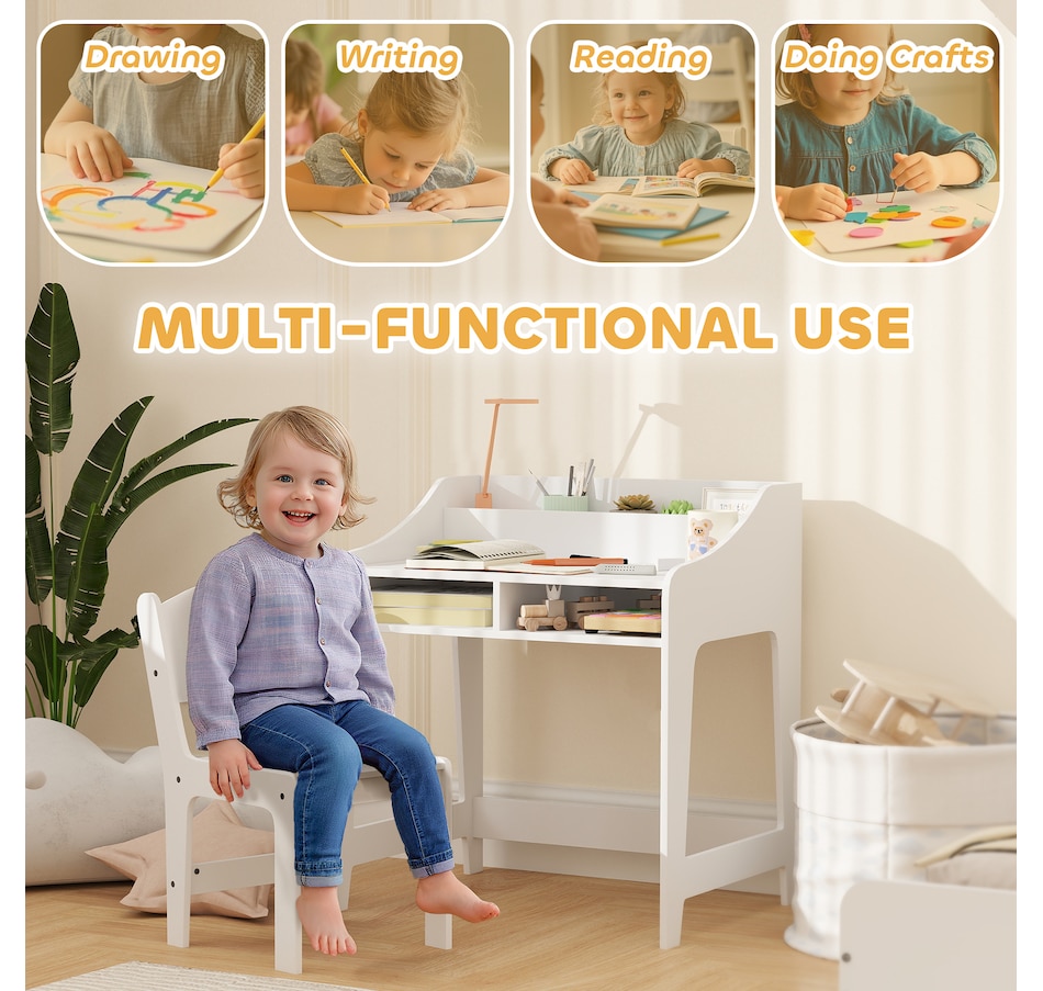 Image 976792_ALTMORE3.jpg, Product 976-792 / Price $129.99, Qaba Kids Desk and Chair Set, Study Table w/ Storage Shelves, White from Qaba on TSC.ca's Home & Garden department