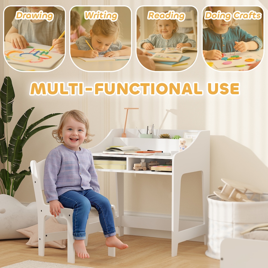 Image 976792_ALTMORE3.jpg, Product 976-792 / Price $111.99, Qaba Kids Desk and Chair Set, Study Table w/ Storage Shelves, White from Qaba on TSC.ca's Home & Garden department