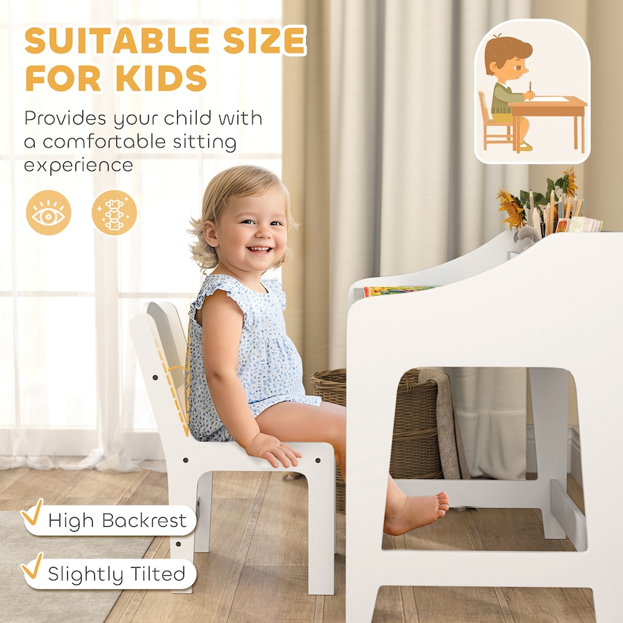 Image 976792_ALTMORE5.jpg, Product 976-792 / Price $111.99, Qaba Kids Desk and Chair Set, Study Table w/ Storage Shelves, White from Qaba on TSC.ca's Home & Garden department