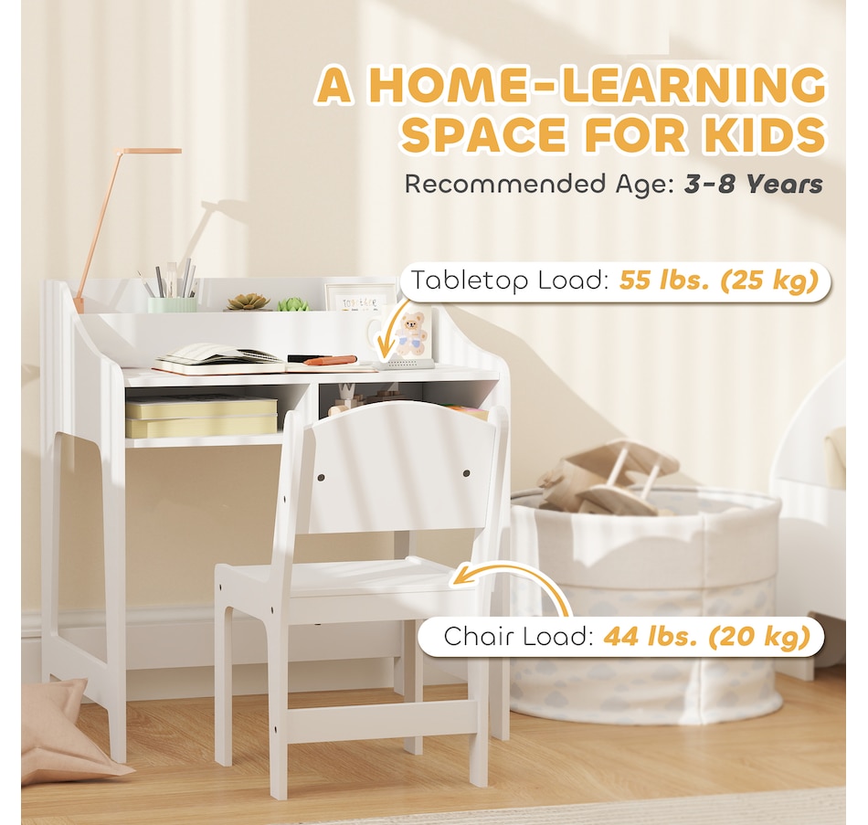 Image 976792_ALTMORE7.jpg, Product 976-792 / Price $129.99, Qaba Kids Desk and Chair Set, Study Table w/ Storage Shelves, White from Qaba on TSC.ca's Home & Garden department
