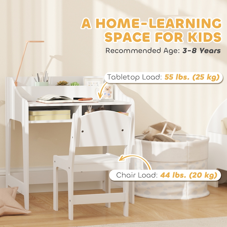 Image 976792_ALTMORE7.jpg, Product 976-792 / Price $111.99, Qaba Kids Desk and Chair Set, Study Table w/ Storage Shelves, White from Qaba on TSC.ca's Home & Garden department