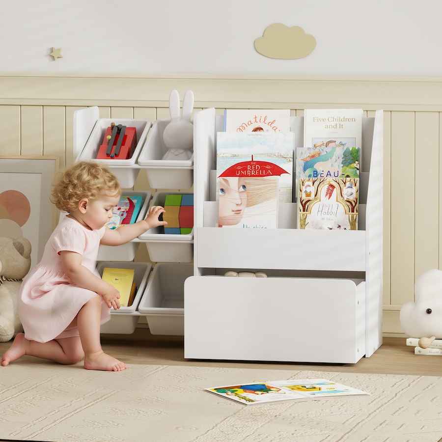 Image 976794_ALTMORE1.jpg, Product 976-794 / Price $124.99, Qaba Kids Bookshelf and Toy Storage, 3-Tier Bookcase with 6 Bins, White from Qaba on TSC.ca's Home & Garden department