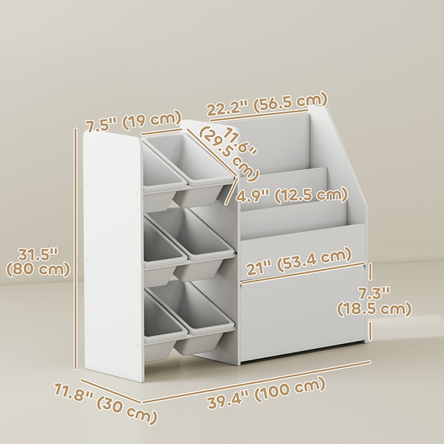 Image 976794_ALTMORE2.jpg, Product 976-794 / Price $124.99, Qaba Kids Bookshelf and Toy Storage, 3-Tier Bookcase with 6 Bins, White from Qaba on TSC.ca's Home & Garden department