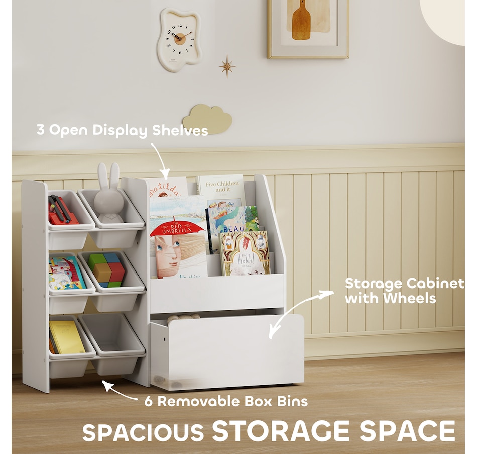 Image 976794_ALTMORE3.jpg, Product 976-794 / Price $133.99, Qaba Kids Bookshelf and Toy Storage, 3-Tier Bookcase with 6 Bins, White from Qaba on TSC.ca's Home & Garden department