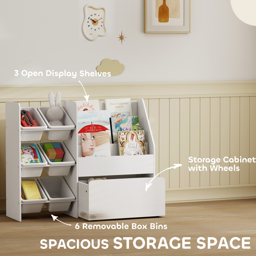 Image 976794_ALTMORE3.jpg, Product 976-794 / Price $124.99, Qaba Kids Bookshelf and Toy Storage, 3-Tier Bookcase with 6 Bins, White from Qaba on TSC.ca's Home & Garden department
