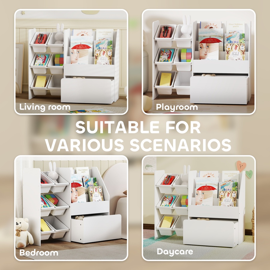 Image 976794_ALTMORE5.jpg, Product 976-794 / Price $124.99, Qaba Kids Bookshelf and Toy Storage, 3-Tier Bookcase with 6 Bins, White from Qaba on TSC.ca's Home & Garden department