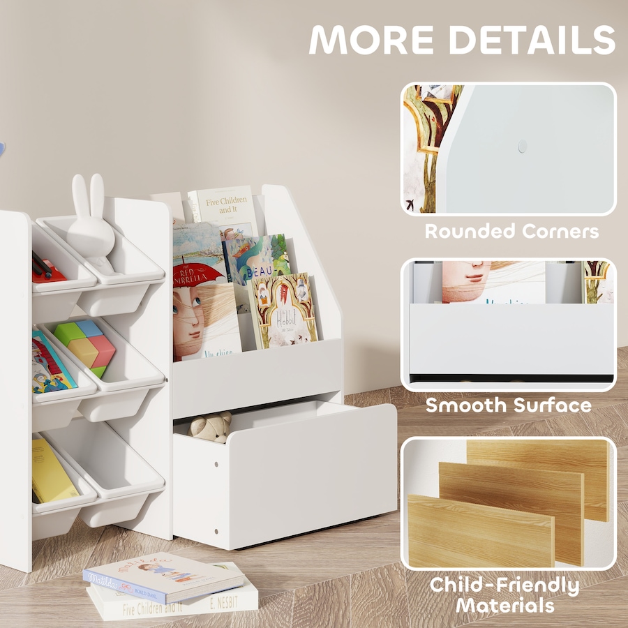 Image 976794_ALTMORE6.jpg, Product 976-794 / Price $124.99, Qaba Kids Bookshelf and Toy Storage, 3-Tier Bookcase with 6 Bins, White from Qaba on TSC.ca's Home & Garden department
