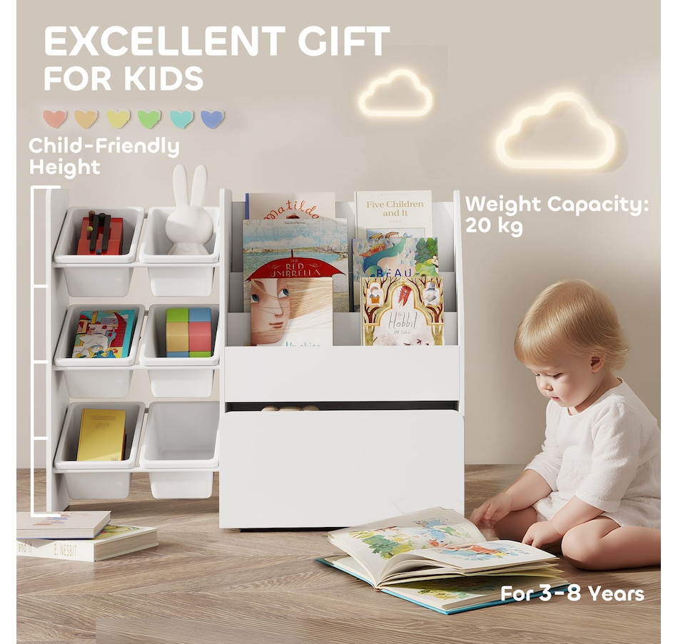 Image 976794_ALTMORE7.jpg, Product 976-794 / Price $133.99, Qaba Kids Bookshelf and Toy Storage, 3-Tier Bookcase with 6 Bins, White from Qaba on TSC.ca's Home & Garden department