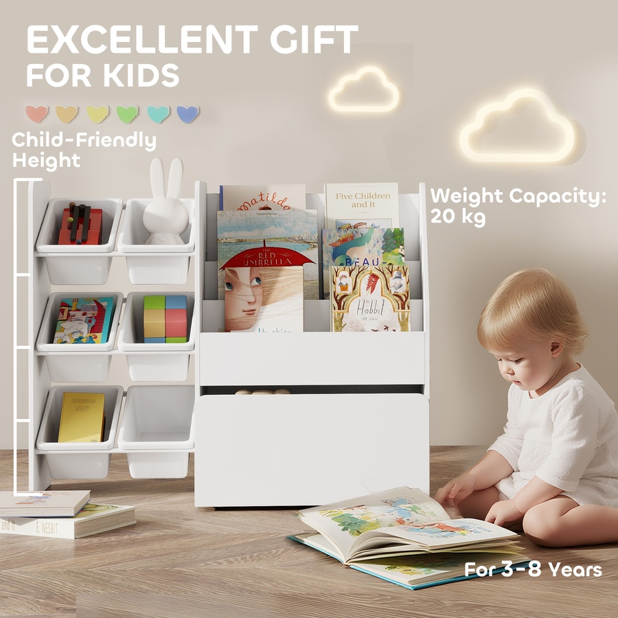 Image 976794_ALTMORE7.jpg, Product 976-794 / Price $124.99, Qaba Kids Bookshelf and Toy Storage, 3-Tier Bookcase with 6 Bins, White from Qaba on TSC.ca's Home & Garden department