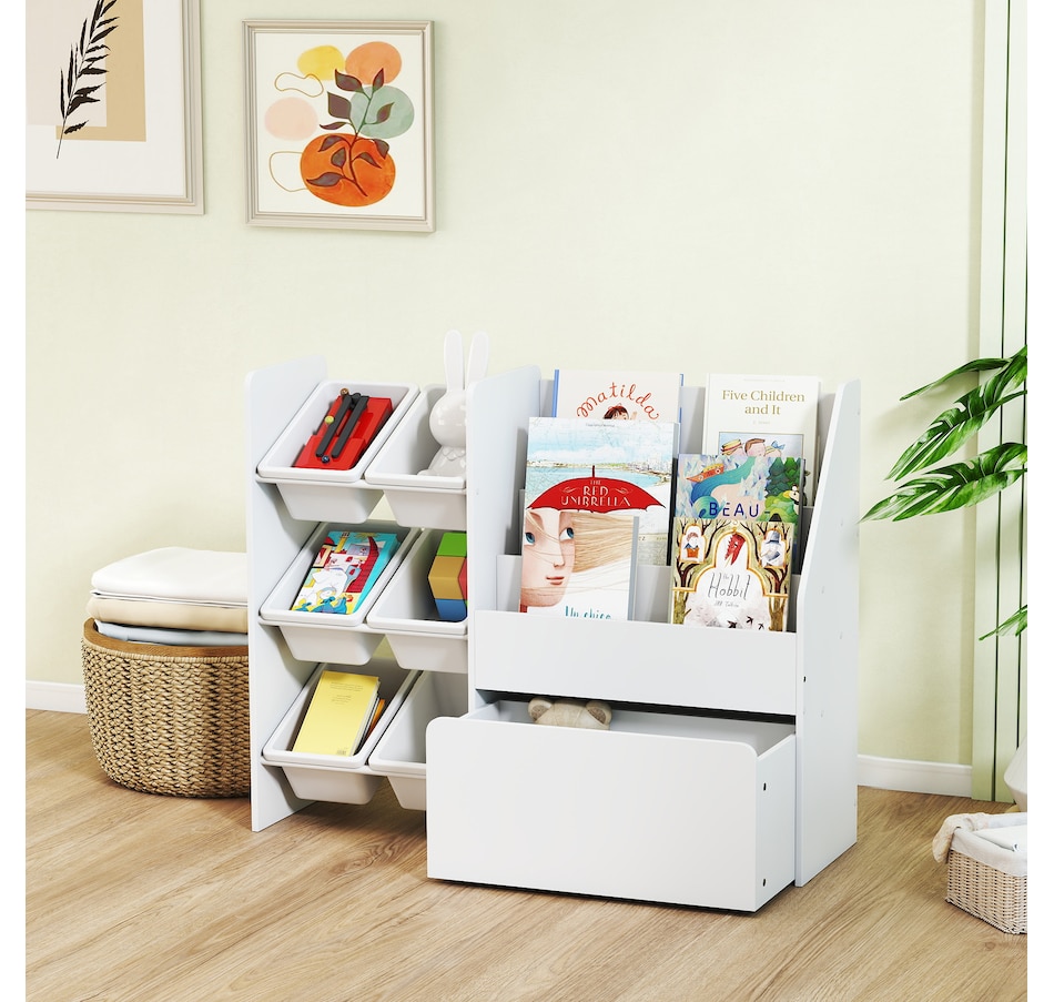 Image 976794_ALTMORE8.jpg, Product 976-794 / Price $133.99, Qaba Kids Bookshelf and Toy Storage, 3-Tier Bookcase with 6 Bins, White from Qaba on TSC.ca's Home & Garden department