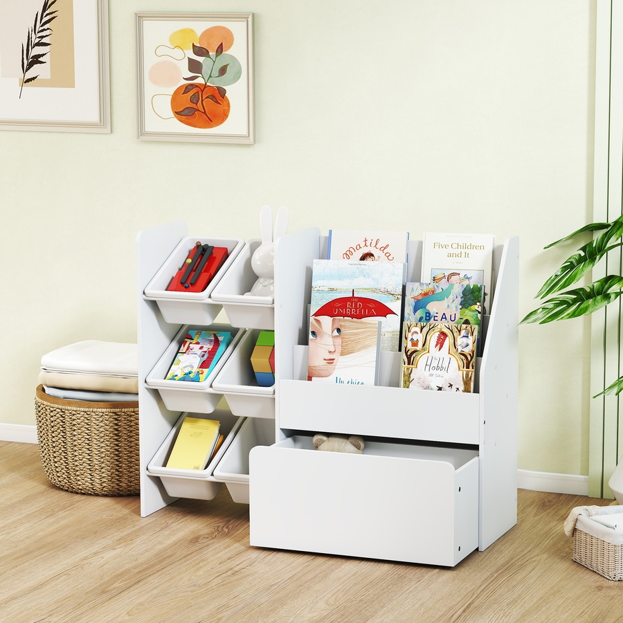 Image 976794_ALTMORE8.jpg, Product 976-794 / Price $124.99, Qaba Kids Bookshelf and Toy Storage, 3-Tier Bookcase with 6 Bins, White from Qaba on TSC.ca's Home & Garden department