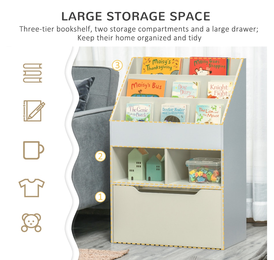 Image 976795_ALTMORE3.jpg, Product 976-795 / Price $117.99, HOMCOM Kids Bookcase Multi-Shelf Rack Organizer with Storage Drawer for Books for Reading Nook from HOMCOM on TSC.ca's Home & Garden department
