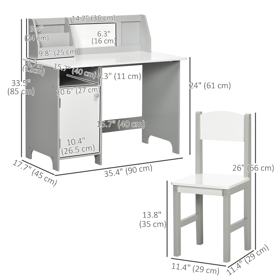 Image 976797_ALTMORE2.jpg, Product 976-797 / Price $139.99, Qaba 2Pcs Kids Desk and Chair Set with Whiteboard, Storage, Shelves, Grey from Qaba on TSC.ca's Home & Garden department