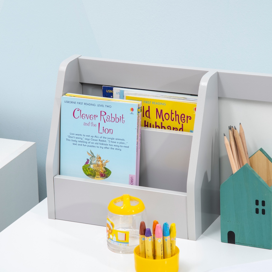 Image 976797_ALTMORE6.jpg, Product 976-797 / Price $139.99, Qaba 2Pcs Kids Desk and Chair Set with Whiteboard, Storage, Shelves, Grey from Qaba on TSC.ca's Home & Garden department