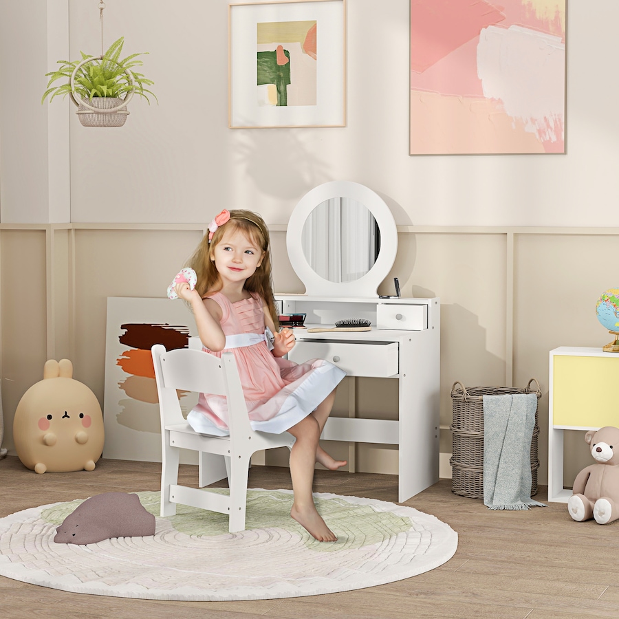 Image 976798_ALTMORE1.jpg, Product 976-798 / Price $149.99, Qaba Kids Vanity Set, Children Dressing Table w/ Mirror and Stool, White from Qaba on TSC.ca's Home & Garden department