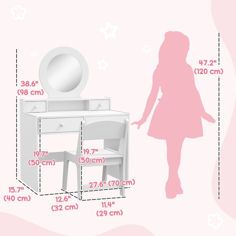 Image 976798_ALTMORE2.jpg, Product 976-798 / Price $149.99, Qaba Kids Vanity Set, Children Dressing Table w/ Mirror and Stool, White from Qaba on TSC.ca's Home & Garden department