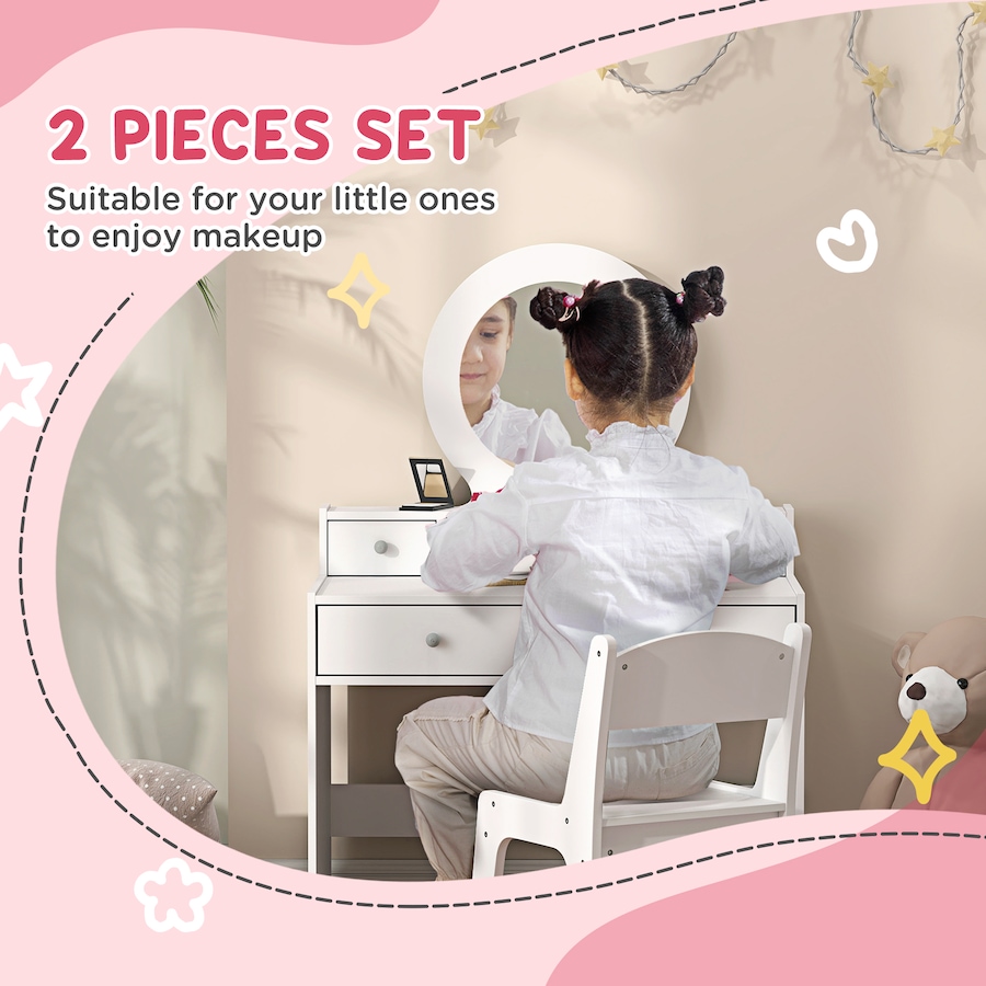 Image 976798_ALTMORE3.jpg, Product 976-798 / Price $149.99, Qaba Kids Vanity Set, Children Dressing Table w/ Mirror and Stool, White from Qaba on TSC.ca's Home & Garden department