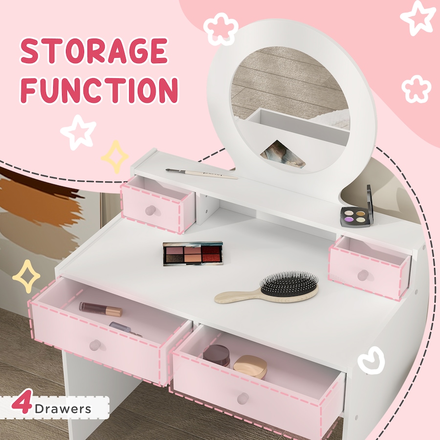 Image 976798_ALTMORE4.jpg, Product 976-798 / Price $149.99, Qaba Kids Vanity Set, Children Dressing Table w/ Mirror and Stool, White from Qaba on TSC.ca's Home & Garden department