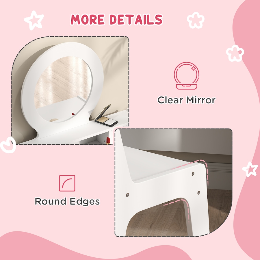 Image 976798_ALTMORE5.jpg, Product 976-798 / Price $149.99, Qaba Kids Vanity Set, Children Dressing Table w/ Mirror and Stool, White from Qaba on TSC.ca's Home & Garden department