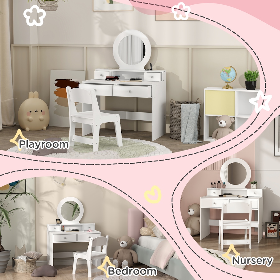 Image 976798_ALTMORE6.jpg, Product 976-798 / Price $149.99, Qaba Kids Vanity Set, Children Dressing Table w/ Mirror and Stool, White from Qaba on TSC.ca's Home & Garden department