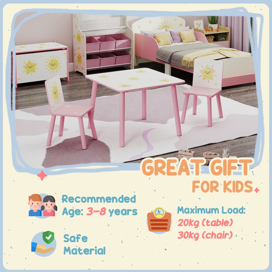 Image 976801_ALTMORE6.jpg, Product 976-801 / Price $75.99, Qaba 3-Piece Kids Table and Chair Set for Boys and Girls Aged 3-8, Pink from Qaba on TSC.ca's Home & Garden department